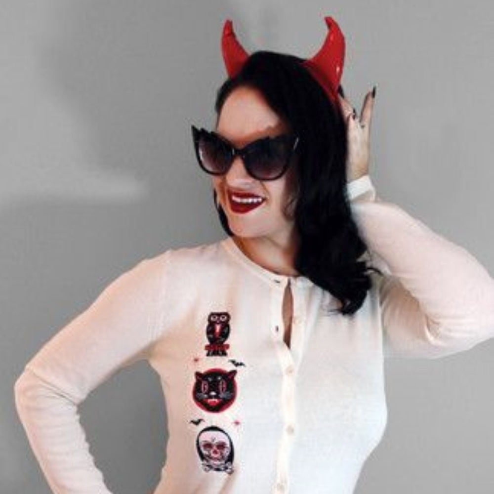 NWT Oblong Box Shop Retro 50's Halloween Cardigan